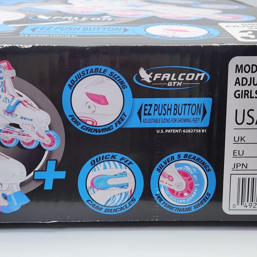 Roller Derby Falcon GTX Girls Adjustable 3-6 White Pink Inline Quad Skates Combo - Picture 5 of 16